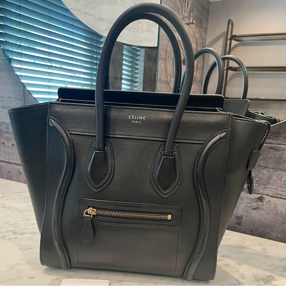 Céline Luggage Micro Black w antique gold hardware, sophistication abounds!